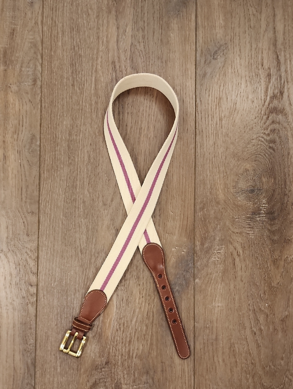 Vintage Dooney & Bourke Woven Wool Belt Brown Leather Brass Buckle size 32